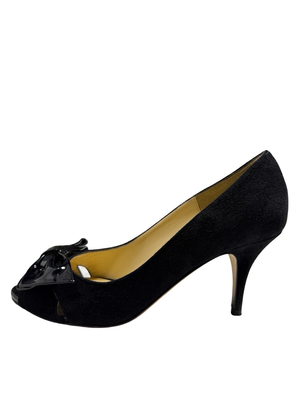 Kate Spade New York Womens 7.5 Black Suede Patent Bow Peep Toe Pumps Heels - Picture 7 of 10
